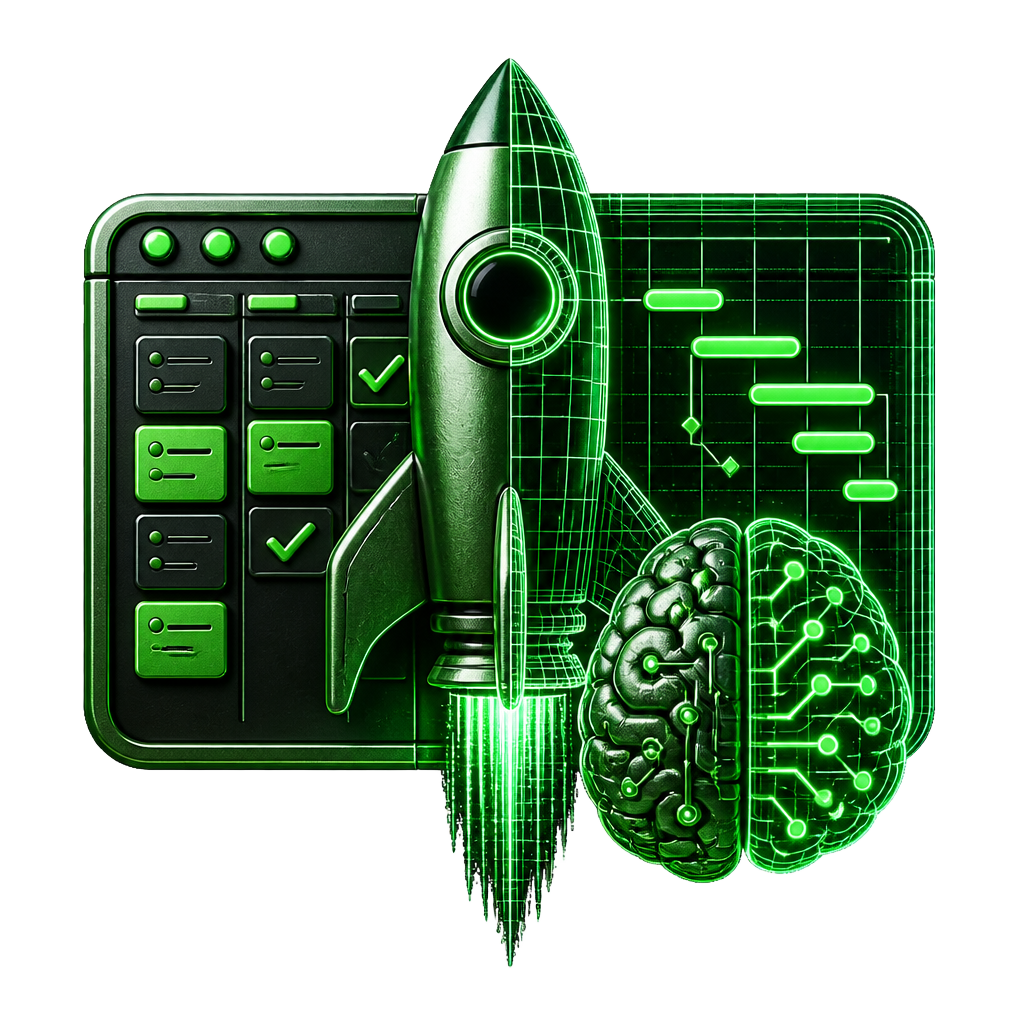 Icono de Desarrollo de Proyectos con IA, estilo Matrix