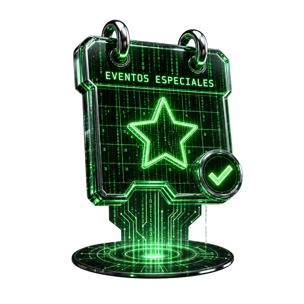 Calendario holográfico con estética Matrix para Eventos Especiales