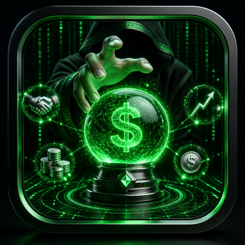 Orbe de cristal con símbolo de dólar, estilo Matrix para Sales Wizardry