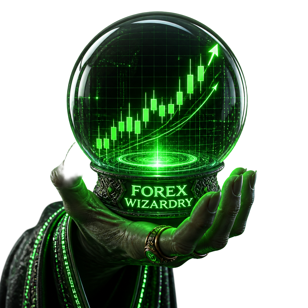 Orbe de cristal con gráfico de velas Forex, estilo Matrix